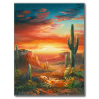 Painting Of A Colorful Desert Sunset Painting Postcard